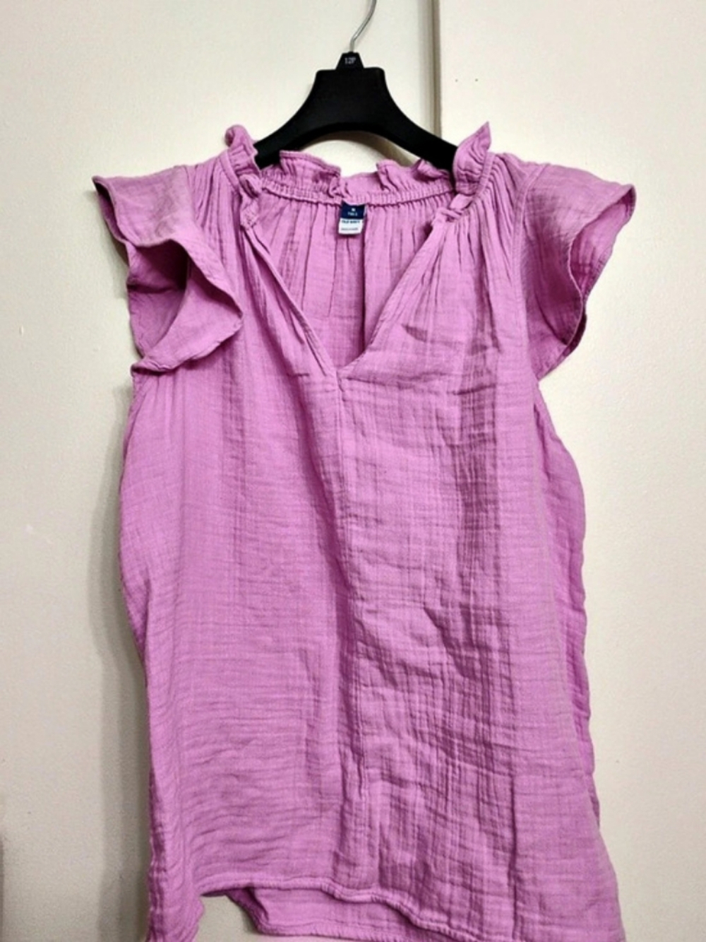 Old Navy Cotton Gauze V-Neck Ruffle Flutter Sleeve Top Pink Medium
